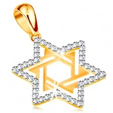 585 arany medál - Dávid-csillag átlátszó cirkóniákkal és kivágásokkal díszítve