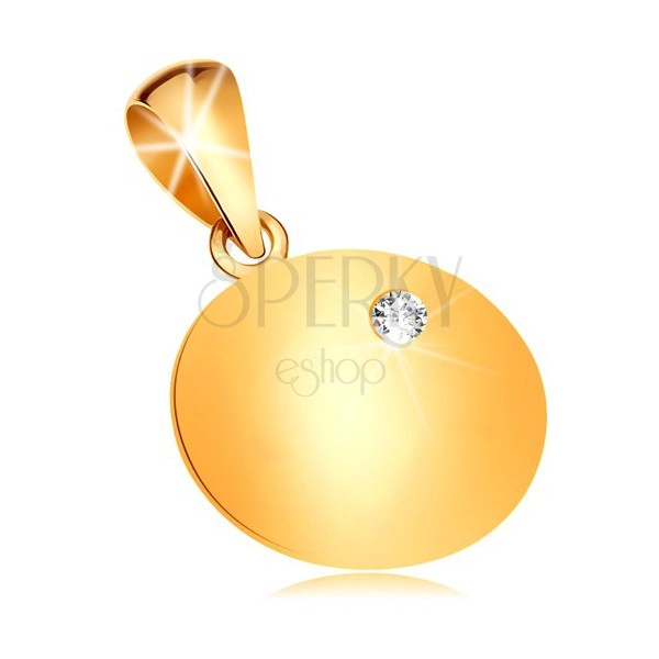585 arany medál - fényes lapos kerek tábla beültetett átlátszó gyémánttal