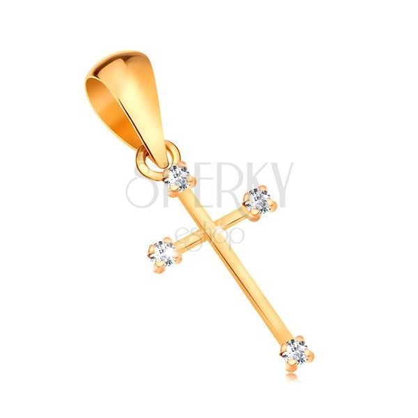 585 arany medál - csillogó kereszt keskeny szárakkal és átlátszó briliánsokkal