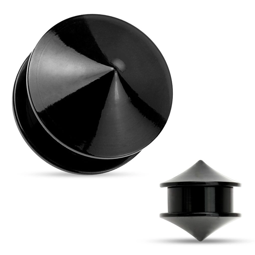 Fültágító plug, fekete színű akril, két fényes sima kúp - Vastagság: 22 mm