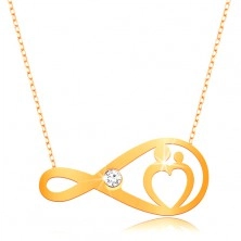 375 arany nyaklánc - finom lánc, végtelen szimbólum átlátszó cirkóniával és szívvel