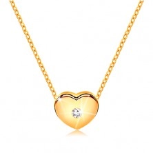 Gyémánt nyaklánc, sárga 14K arany - szív átlátszó briliánssal, vékony lánc