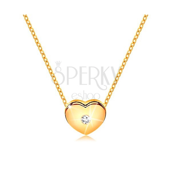 Gyémánt nyaklánc, sárga 14K arany - szív átlátszó briliánssal, vékony lánc