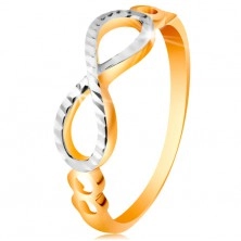 585 arany gyűrű - végtelen szimbólum fehér arannyal és bemetszésekkel díszítve