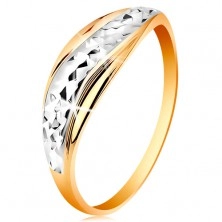 585 arany gyűrű - hullámok fehér és sárga aranyból, csillogó csiszolt felület