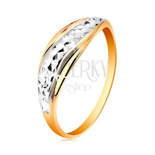 585 arany gyűrű - hullámok fehér és sárga aranyból, csillogó csiszolt felület