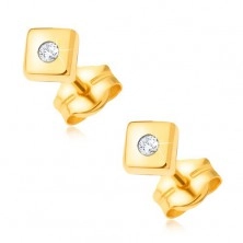 Gyémánt 585 arany fülbevaló - fényes négyzetek apró átlátszó briliánssal középen