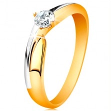 Gyűrű 14K aranyból - kétszínű szárak, csillogó átlátszó cirkónia