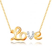 Nyaklánc 9K aranyból - kétszínű Love felirat, cirkóniák, csillogó vékony lánc