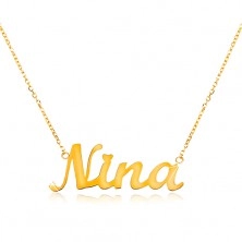 Nyaklánc sárga 14K aranyból - vékony lánc, fényes medál - név Nina