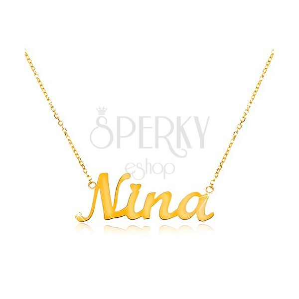 Nyaklánc sárga 14K aranyból - vékony lánc, fényes medál - név Nina