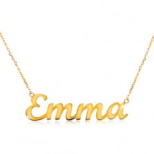 Nyaklánc sárga 14K aranyból - vékony csillogó lánc, fényes felirat Emma