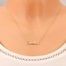 Nyaklánc sárga 14K aranyból - vékony csillogó lánc, fényes felirat Emma