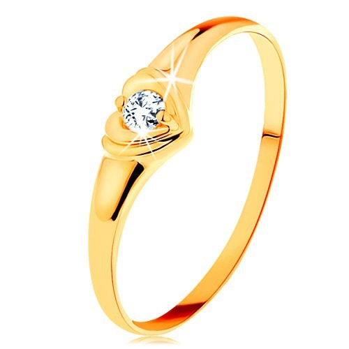 Gyémánt 585 arany gyűrű - csillogó szív beültetett kerek briliánssal - Nagyság: 55