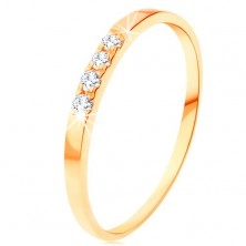 585 arany gyűrű - négy csillogó briliáns vonala, vékony fényes szárak