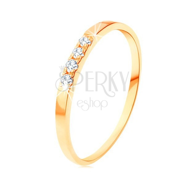 585 arany gyűrű - négy csillogó briliáns vonala, vékony fényes szárak