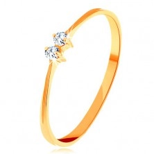 Briliáns 585 arany gyűrű - vékony fényes szárak, két csillogó átlátszó gyémánt