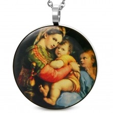 Medál 316L acélból - Szűz Máriát gyermekkel a karján ábrázoló kerek kép