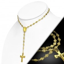 Nyaklánc sebészeti acélból arany színben Szűz Máriát ábrázoló medalionnal és kereszttel