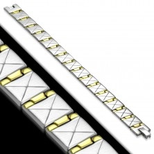 Acél karkötő, szögletes kétszínű elemek fényes-matt változatban