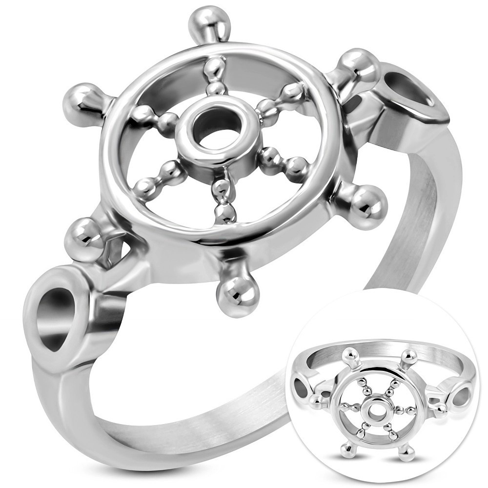 Gyűrű sebészeti acélból ezüst színben, kerek fényes hajókormány - Nagyság: 65