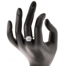 Gyűrű 925 ezüstből, átlátszó csiszolt cirkónia - négyzet, csillogó szegély
