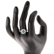 925 ezüst gyűrű, kerek csiszolt cirkónia, átlátszó cirkóniás szegély