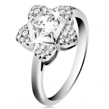 Eljegyzési gyűrű, 925 ezüst, csillogó cirkóniás virág átlátszó színben