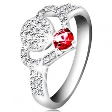 925 ezüst gyűrű, átlátszó cirkóniás szív körvonal, kör és csillogó rózsaszín cirkónia
