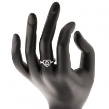 Ródiumozott gyűrű, 925 ezüst, csillogó szív körvonal és kerek átlátszó cirkónia