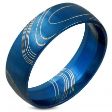 Kék gyűrű sebészeti acélból, matt felület vékony vonalakkal, 8 mm
