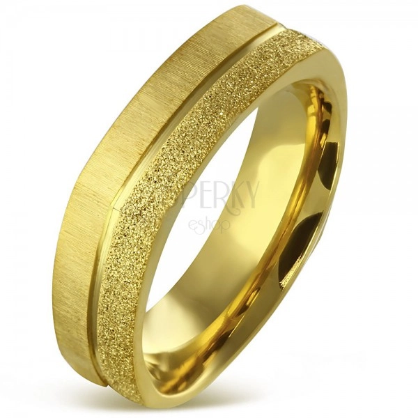 Szögletes gyűrű sebészeti acélból arany színben - szemcsés és szatén sáv, 7 mm