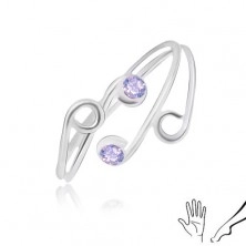 Gyűrű 925 ezüstből kézre vagy lábra, vékony szárak lila cirkóniákkal