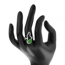 925 ezüst gyűrű - nagy zöld könnycsepp alakú cirkónia, átlátszó aszimmetrikus körvonal