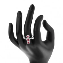 925 ezüst gyűrű, három sötét rózsaszín cirkónia átlátszó szegéllyel