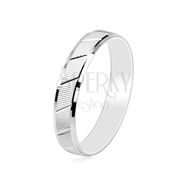 Gyűrű 925 ezüstből, bemetszett felület, fényes ferde bemetszések, 4 mm