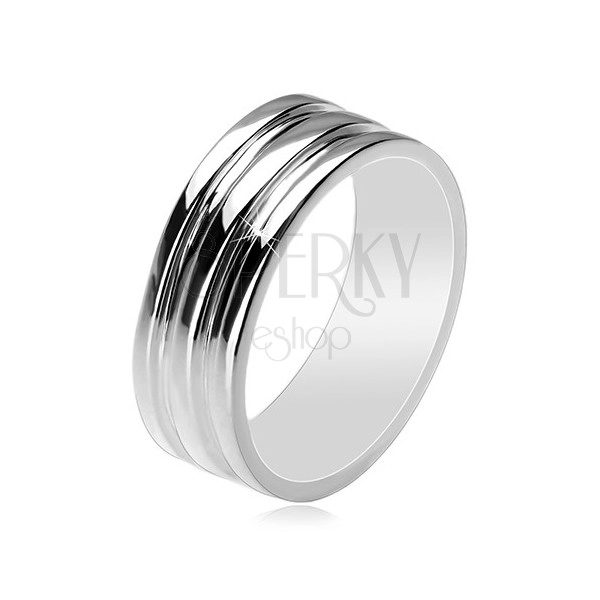 925 ezüst gyűrű - gyűrű két mélyített sávval, 8 mm