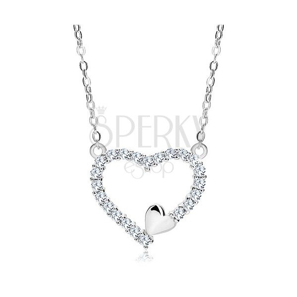 925 ezüst nyaklánc, cirkóniás szív körvonal és kis szív