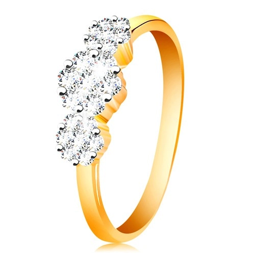585 arany gyűrű - három csillogó virág átlátszó cirkóniákból, vékony fényes szárak - Nagyság: 58