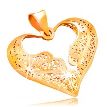 585 arany medál - filigrán szív kétszínű angyalszárnyakkal