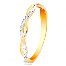 Gyűrű 14K aranyból - két vékony fonott hullám - sima és cirkóniás