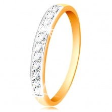 14K arany gyűrű - csillogó sáv átlátszó cirkóniákból fehér arany szegéllyel