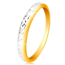 14K arany gyűrű - kétszínű gyűrű, apró csillogó bemetszések