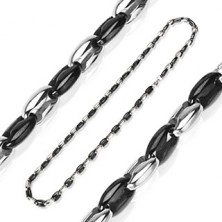 Sebészeti acélból készült nyaklánc fekete - ezüst kombináció
