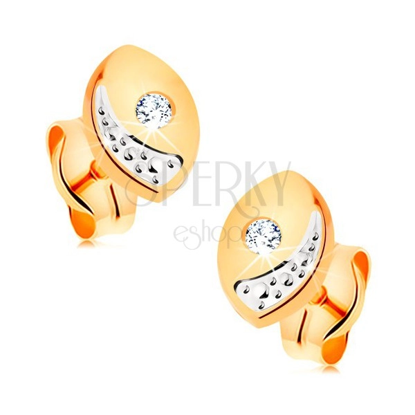Briliáns 585 arany fülbevaló - szélesebb lekerekített szem átlátszó gyémánttal, stekkerek