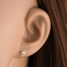 Gyémánt fülbevaló sárga 14K aranyból - átlátszó briliáns szív körvonalban