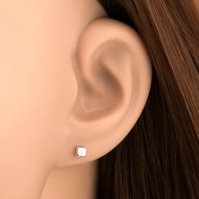 Gyémánt fülbevaló fehér 14K aranyból - fényes négyzet, átlátszó briliáns
