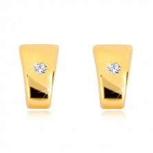 585 arany briliáns fülbevaló - fényes trapéz átlátszó gyémánttal középen