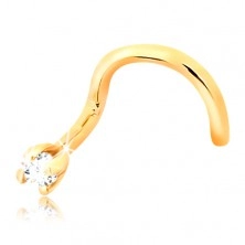 Hajlított orrpiercing sárga 14K aranyból - átlátszó csillogó gyémánt, 1,5 mm