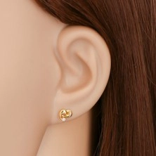 Briliáns 585 arany fülbevaló - aszimmetrikus szív körvonala, gyémánt átlátszó színben